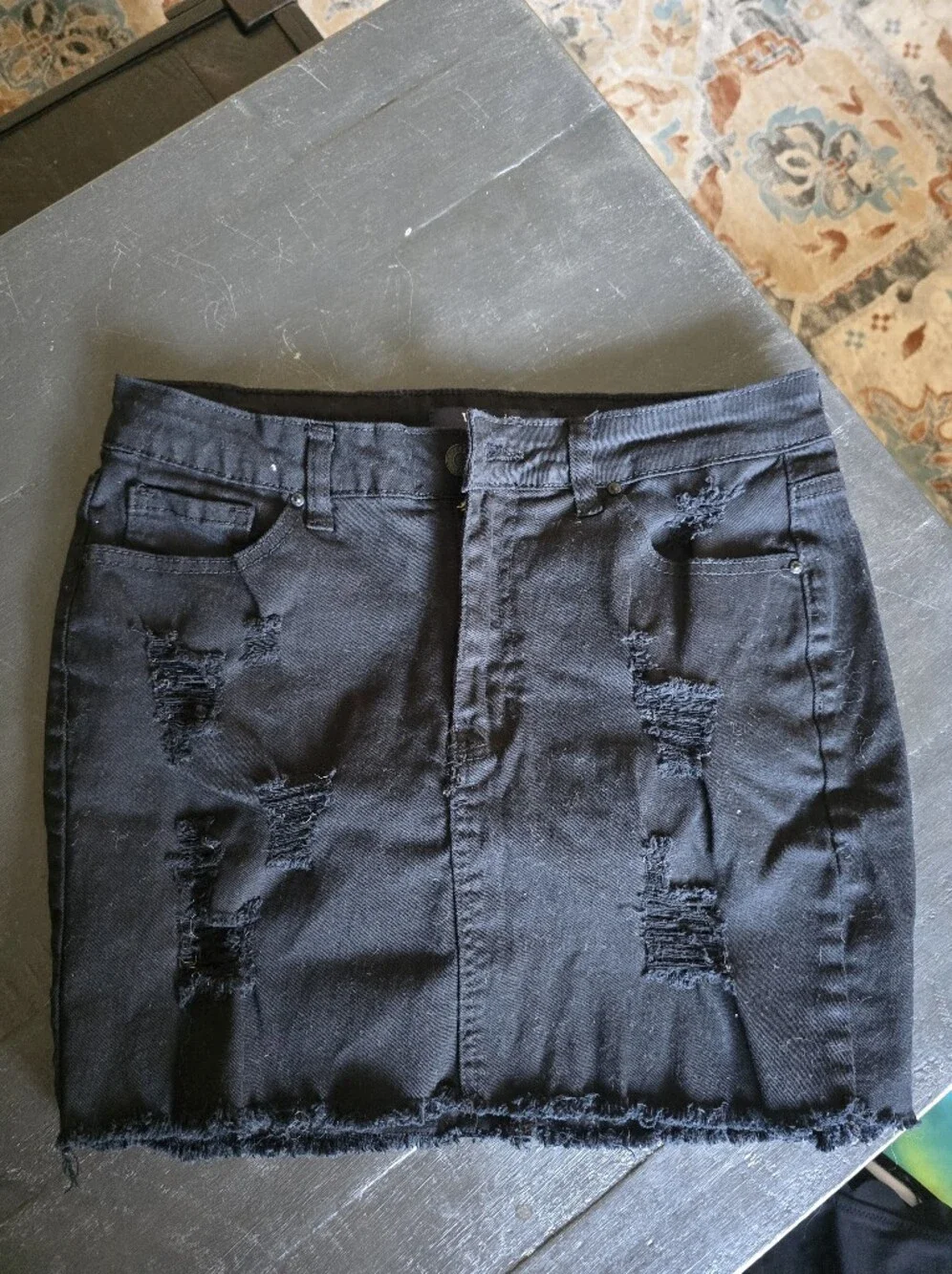 Wax Jeans.Black Distressed Denim Mini Skirt - Women's Fashion